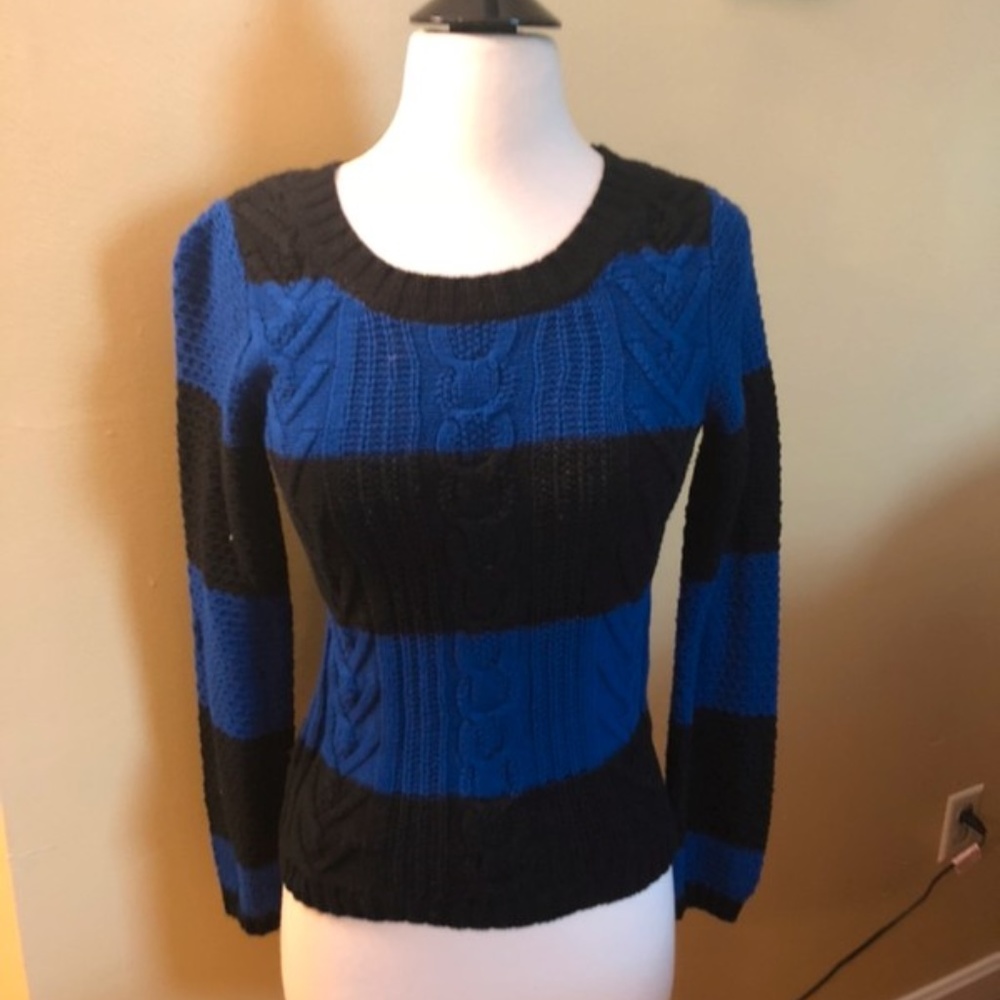 Cable knit striped sweater